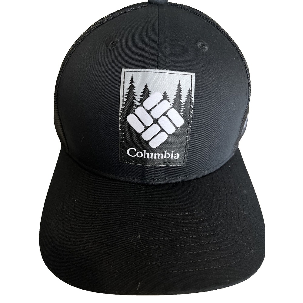 Columbia Mesh Snapback Trucker Hat Color: All Black With‎ Trees Patch Cap NWT